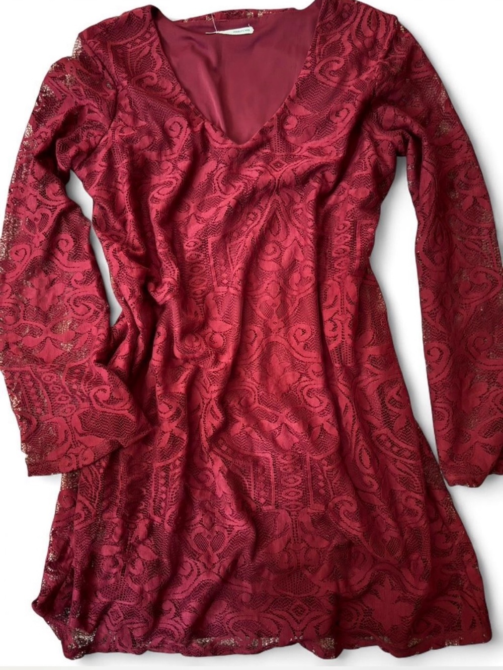 Maurices Burgundy Lace Long Sleeve Dress